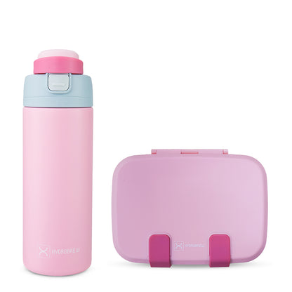 Hydrobrew Steel Core Bento Lunch Box 839ml w/ SipSwitch Insulated Water Bottle 720ml | Stainless Steel Leakproof Meal Box – Rose Silk