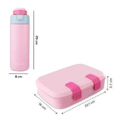 Hydrobrew Steel Core Bento Lunch Box 839ml w/ SipSwitch Insulated Water Bottle 720ml | Stainless Steel Leakproof Meal Box ‚Äì Rose Silk