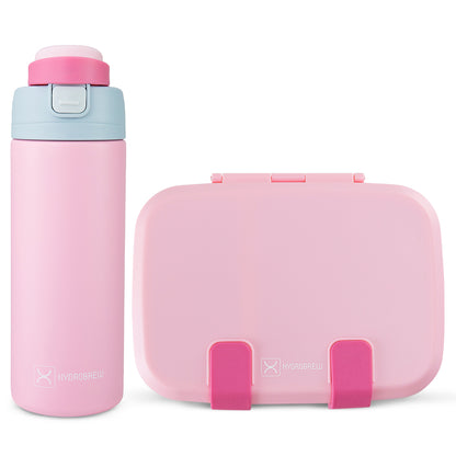 Hydrobrew Steel Core Bento Lunch Box 839ml w/ SipSwitch Insulated Water Bottle 720ml | Stainless Steel Leakproof Meal Box ‚Äì Rose Silk