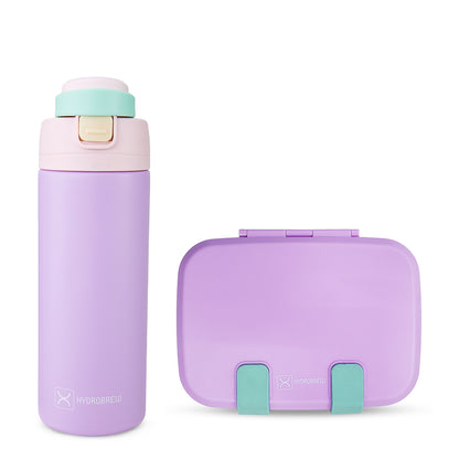 Hydrobrew Steel Core Bento Lunch Box 839ml w/ SipSwitch Insulated Water Bottle 720ml | Stainless Steel Leakproof Meal Box – Orchid Mist