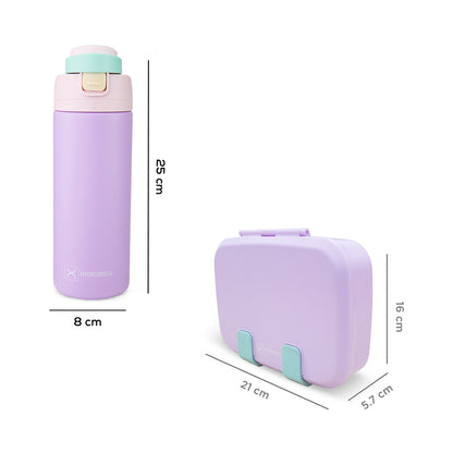 Hydrobrew Steel Core Bento Lunch Box 839ml w/ SipSwitch Insulated Water Bottle 720ml | Stainless Steel Leakproof Meal Box – Orchid Mist