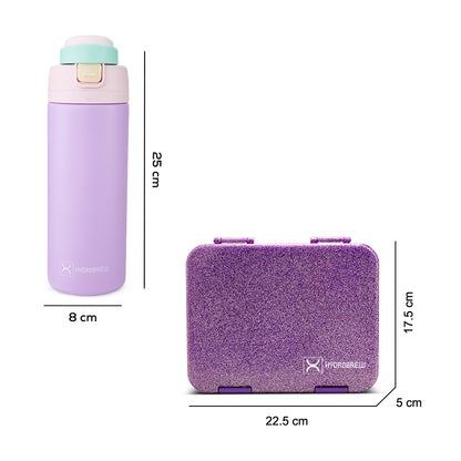Hydrobrew Sparkle Bento Lunch Box w/ SipSwitch Insulated Water Bottle 720ml | Tritan Leakproof Meal Box – Berry