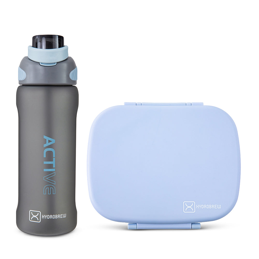 Hydrobrew Smart Serve Bento Lunch Box 1100ml w/ Sip Switch Tritan Water Bottle 1000ml | 5 Compartment Meal Box – Sky Mist