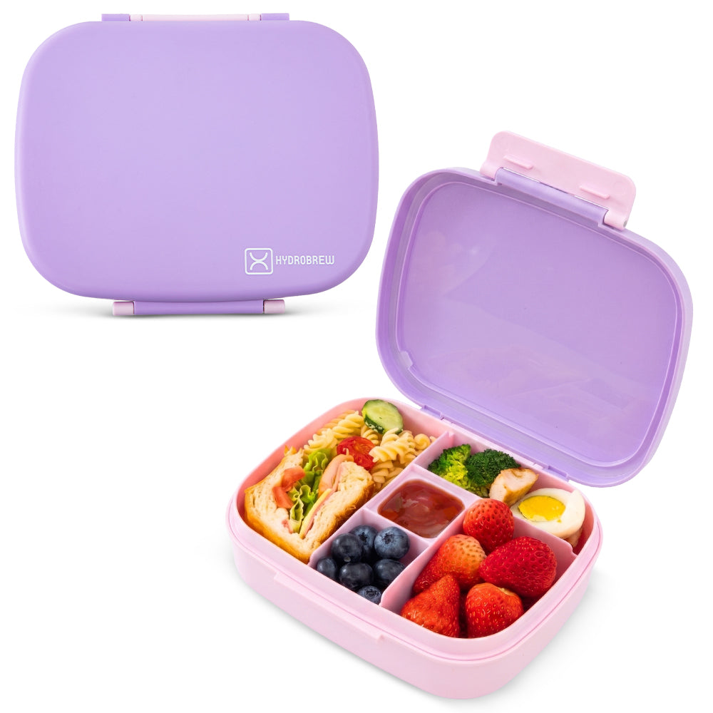 Hydrobrew Smart Serve Bento Lunch Box 1100ml w/ Sip Switch Tritan Water Bottle 1000ml | 5 Compartment Meal Box – Lilac Blush