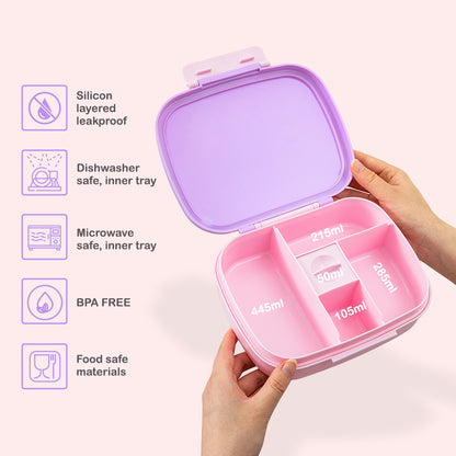Hydrobrew Smart Serve Bento Lunch Box 1100ml w/ Sip Switch Tritan Water Bottle 1000ml | 5 Compartment Meal Box – Lilac Blush