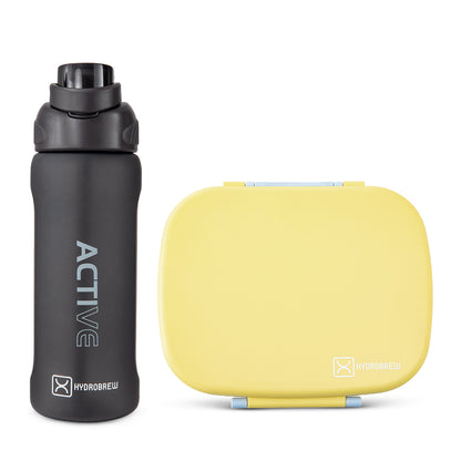 Hydrobrew Smart Serve Bento Lunch Box 1100ml w/ Sip Switch Tritan Water Bottle 1000ml | 5 Compartment Meal Box – Sunny Sky