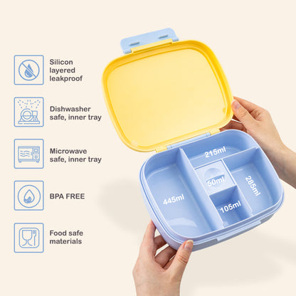 Hydrobrew Smart Serve Bento Lunch Box 1100ml w/ Sip Switch Tritan Water Bottle 1000ml | 5 Compartment Meal Box – Sunny Sky