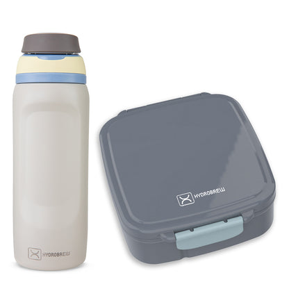 Hydrobrew Mega Flex Bento Lunch Box 1864ml w/ Sip Switch Water Bottle 1000ml | Leakproof Meal Box w/ Steel Jar – Graphite