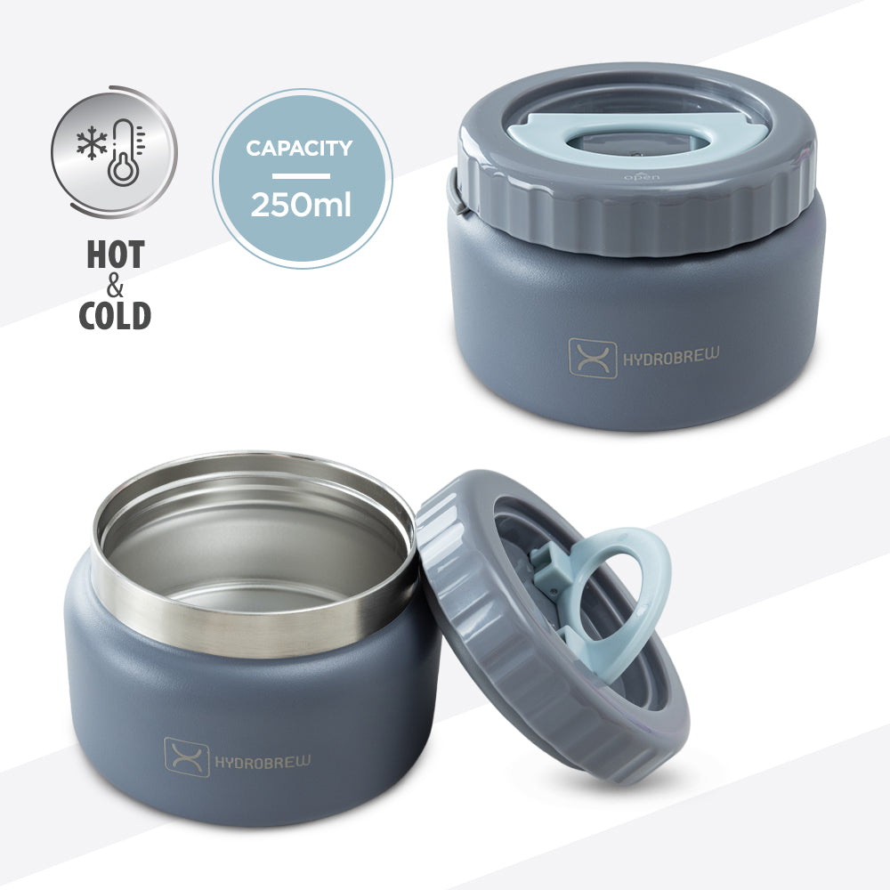 Hydrobrew Mega Flex Bento Lunch Box 1864ml w/ Sip Switch Water Bottle 1000ml | Leakproof Meal Box w/ Steel Jar ‚Äì Graphite