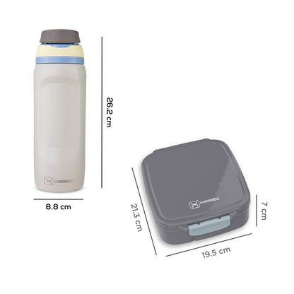 Hydrobrew Mega Flex Bento Lunch Box 1864ml w/ Sip Switch Water Bottle 1000ml | Leakproof Meal Box w/ Steel Jar – Graphite