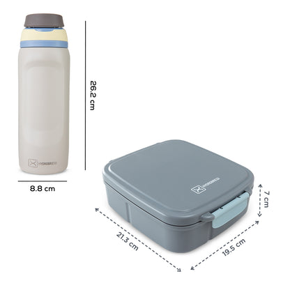 Hydrobrew Mega Flex Bento Lunch Box 1864ml w/ Sip Switch Water Bottle 1000ml | Leakproof Meal Box w/ Steel Jar ‚Äì Graphite