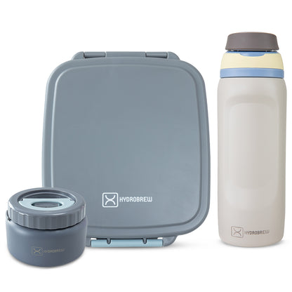 Hydrobrew Mega Flex Bento Lunch Box 1864ml w/ Sip Switch Water Bottle 1000ml | Leakproof Meal Box w/ Steel Jar ‚Äì Graphite
