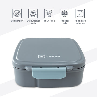 Hydrobrew Mega Flex Bento Lunch Box 1864ml w/ Sip Switch Water Bottle 1000ml | Leakproof Meal Box w/ Steel Jar ‚Äì Graphite