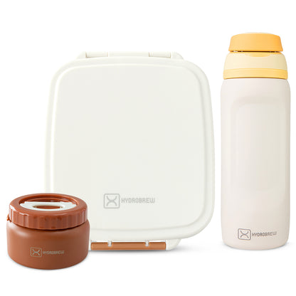 Hydrobrew Mega Flex Bento Lunch Box 1864ml w/ Sip Switch Water Bottle 1000ml | Leakproof Meal Box w/ Steel Jar ‚Äì Ivory Terracotta