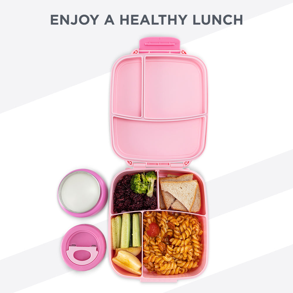 Hydrobrew Mega Flex Bento Lunch Box 1864ml w/ Sip Switch Water Bottle 1000ml | Leakproof Meal Box w/ Steel Jar ‚Äì Rose Silk