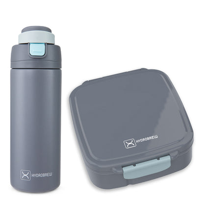 Hydrobrew Mega Flex Bento Lunch Box 1864ml w/ SipSwitch Insulated Water Bottle 720ml | Leakproof Meal Box w/ Steel Jar – Graphite