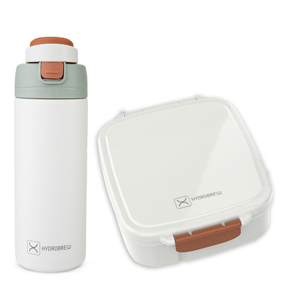 Hydrobrew Mega Flex Bento Lunch Box 1864ml w/ SipSwitch Insulated Water Bottle 720ml | Leakproof Meal Box w/ Steel Jar – Ivory Terracotta