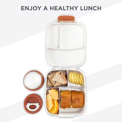 Hydrobrew Mega Flex Bento Lunch Box 1864ml w/ SipSwitch Insulated Water Bottle 720ml | Leakproof Meal Box w/ Steel Jar ‚Äì Ivory Terracotta