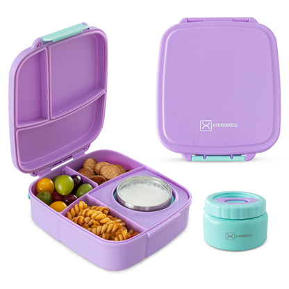 Hydrobrew Mega Flex Bento Lunch Box 1864ml w/ SipSwitch Insulated Water Bottle 720ml | Leakproof Meal Box w/ Steel Jar ‚Äì Orchid Mist