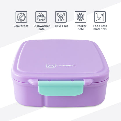 Hydrobrew Mega Flex Bento Lunch Box 1864ml w/ SipSwitch Insulated Water Bottle 720ml | Leakproof Meal Box w/ Steel Jar ‚Äì Orchid Mist
