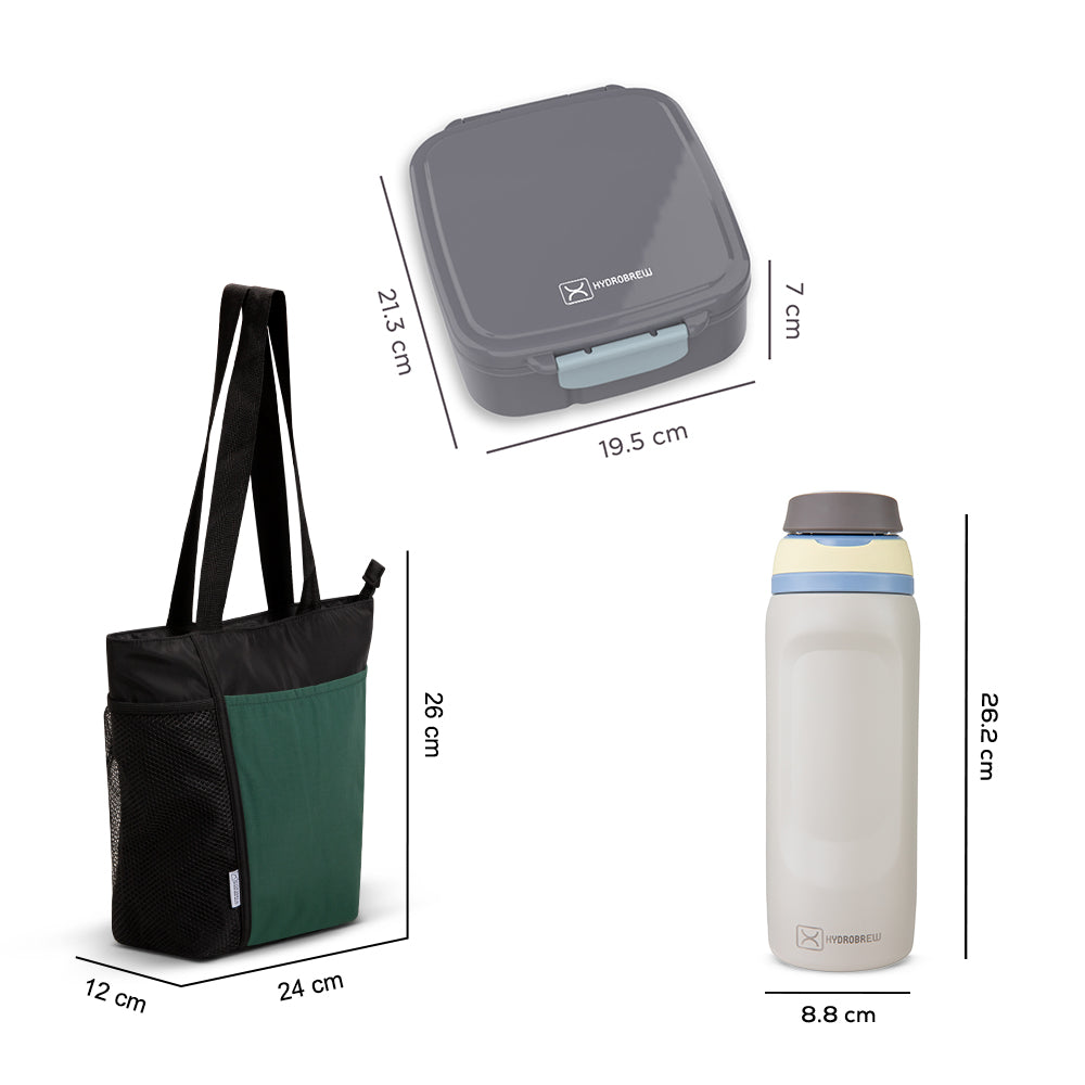 Hydrobrew Mega Flex Bento Lunch Box 1864ml w/ Lunch Bag & Bottle – Leakproof Set Graphite