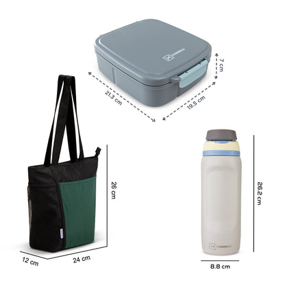Hydrobrew Mega Flex Bento Lunch Box 1864ml w/ Lunch Bag & Bottle ‚Äì Leakproof Set Graphite