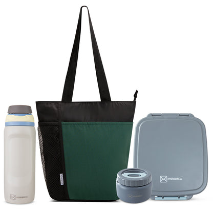 Hydrobrew Mega Flex Bento Lunch Box 1864ml w/ Lunch Bag & Bottle ‚Äì Leakproof Set Graphite