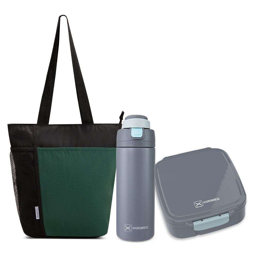 Hydrobrew Mega Flex Bento Lunch Box 1864ml w/ Lunch Bag & 720ml Bottle | Leakproof Meal Set – Graphite
