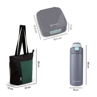 Hydrobrew Mega Flex Bento Lunch Box 1864ml w/ Lunch Bag & 720ml Bottle | Leakproof Meal Set – Graphite