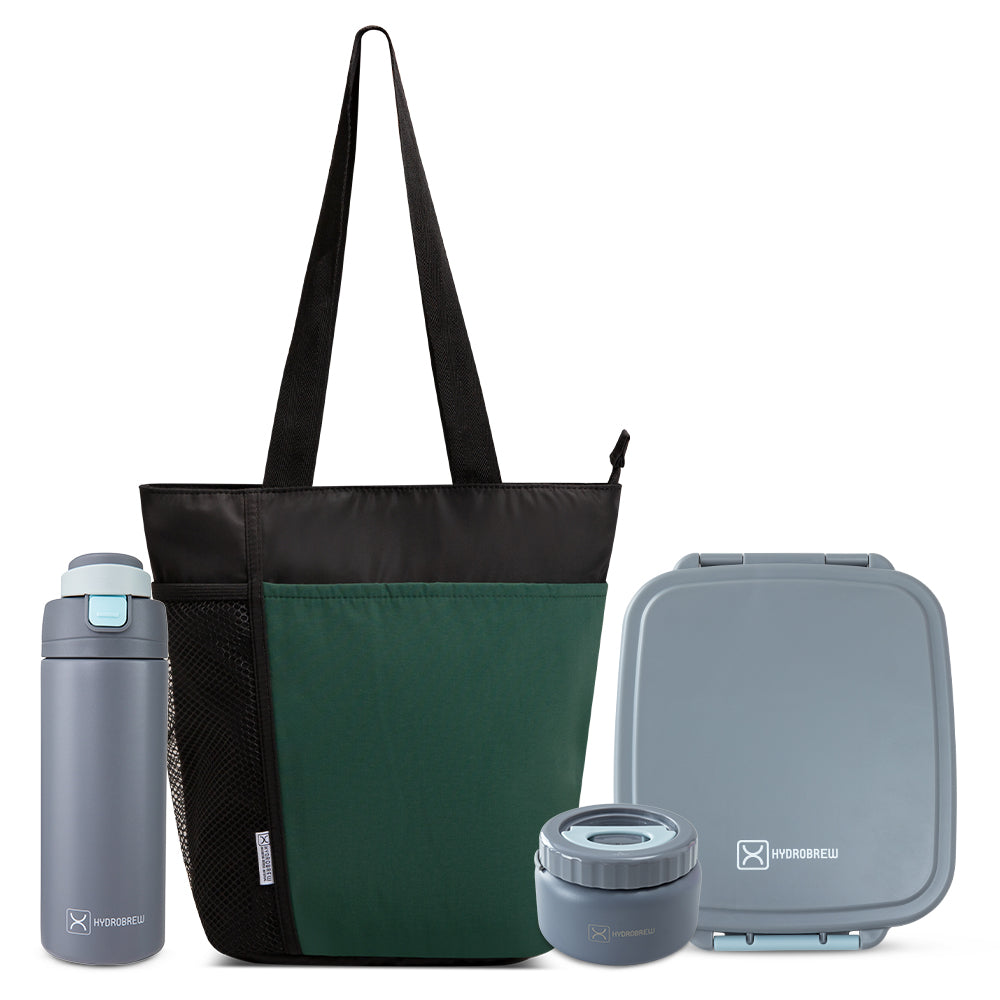 Hydrobrew Mega Flex Bento Lunch Box 1864ml w/ Lunch Bag & 720ml Bottle | Leakproof Meal Set ‚Äì Graphite