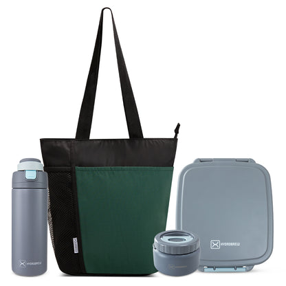 Hydrobrew Mega Flex Bento Lunch Box 1864ml w/ Lunch Bag & 720ml Bottle | Leakproof Meal Set ‚Äì Graphite