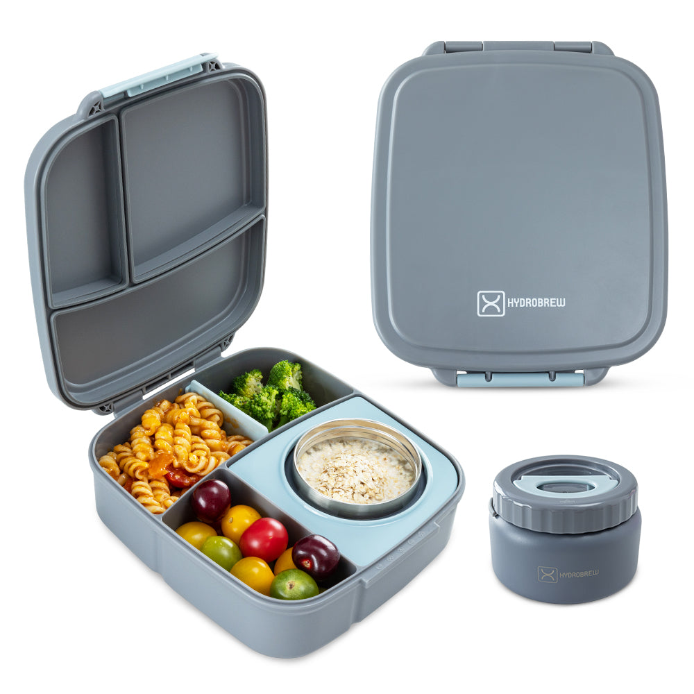 Hydrobrew Mega Flex Bento Lunch Box 1864ml w/ Lunch Bag & 720ml Bottle | Leakproof Meal Set ‚Äì Graphite
