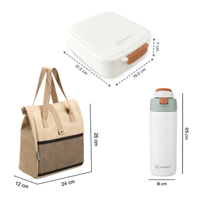Hydrobrew Steel Core Bento Lunch Box 839ml w/ Lunch Bag & Bottle ‚Äì Leakproof Set Ivory Terracotta
