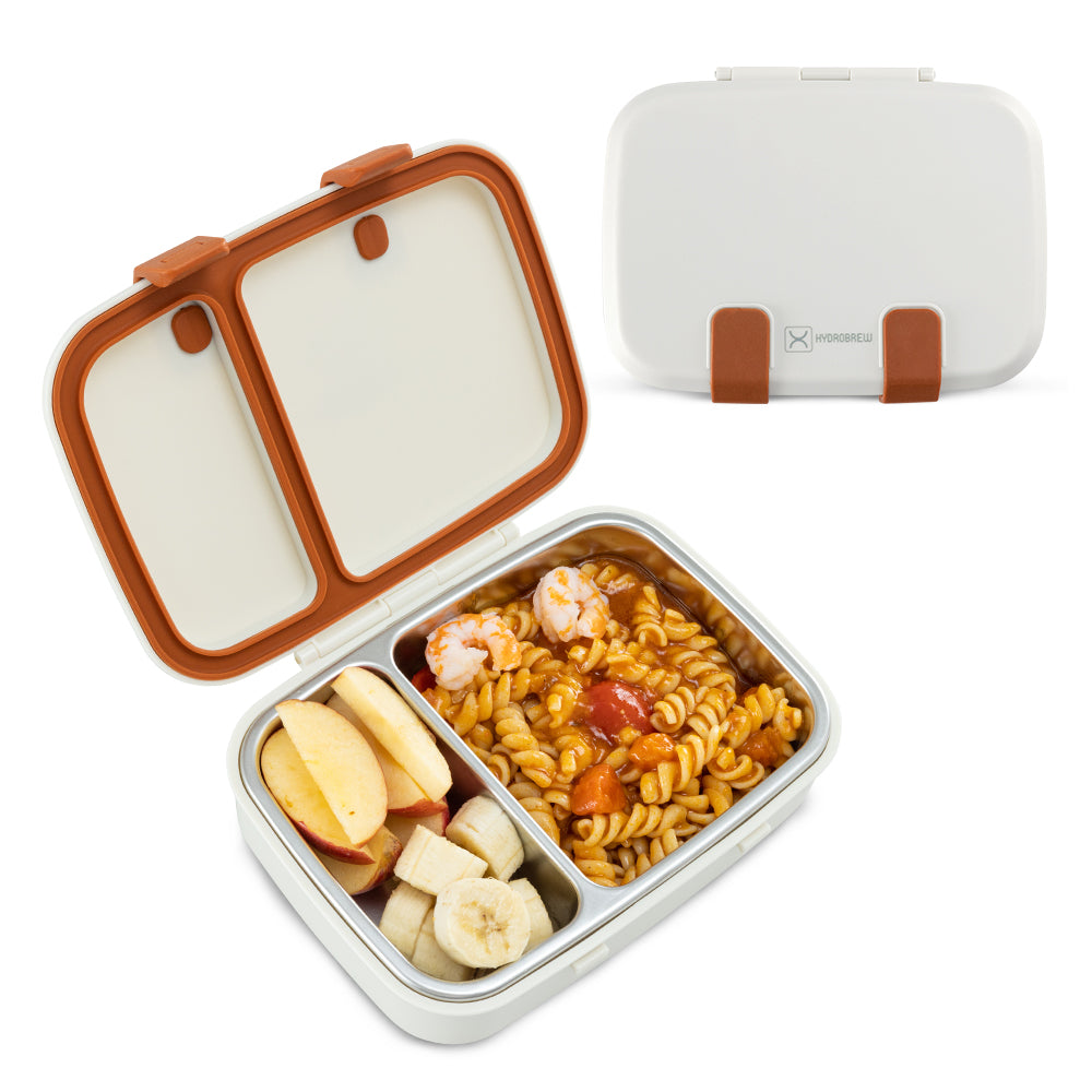 Hydrobrew Steel Core Bento Lunch Box 839ml w/ Lunch Bag & Bottle ‚Äì Leakproof Set Ivory Terracotta