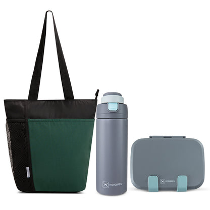Hydrobrew Steel Core Bento Lunch Box 839ml w/ Lunch Bag & Bottle ‚Äì Leakproof Meal Set Graphite