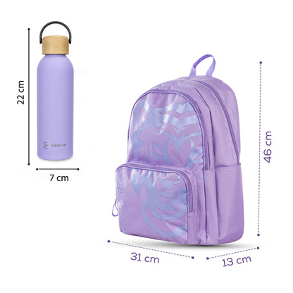 Hydrobrew 18inch Backpack & Double Wall Stainless Steel Water Bottle 500ml – Purple