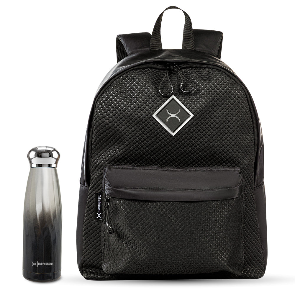 Hydrobrew 17inch Backpack w/ Double Wall Stainless Steel Water Bottle 420ml – Black
