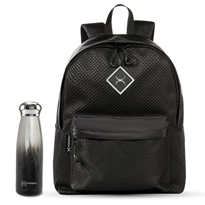 Hydrobrew 17inch Backpack w/ Double Wall Stainless Steel Water Bottle 420ml – Black