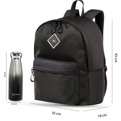 Hydrobrew 17inch Backpack w/ Double Wall Stainless Steel Water Bottle 420ml – Black
