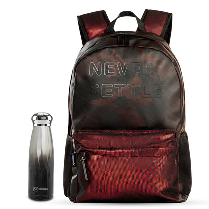 Hydrobrew 18inch Backpack w/ Double Wall Stainless Steel Water Bottle 420ml – Brown & Graphite Glow