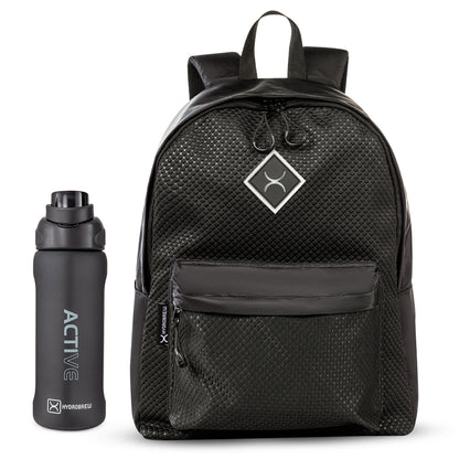 Hydrobrew 17" Backpack w/ Sip Switch Tritan Water Bottle 1000ml | Laptop Backpack w/ Bottle – Black