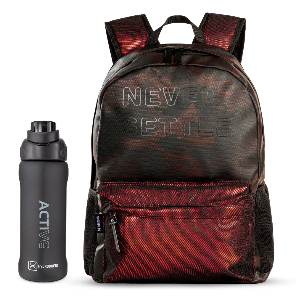 Hydrobrew 18" Backpack w/ Sip Switch Tritan Water Bottle 1000ml | Laptop Backpack w/ Bottle – Brown