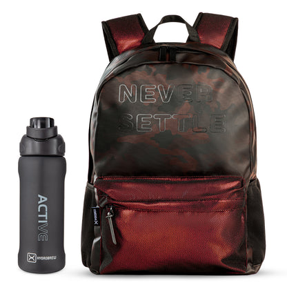 Hydrobrew 18" Backpack w/ Sip Switch Tritan Water Bottle 1000ml | Laptop Backpack w/ Bottle – Brown