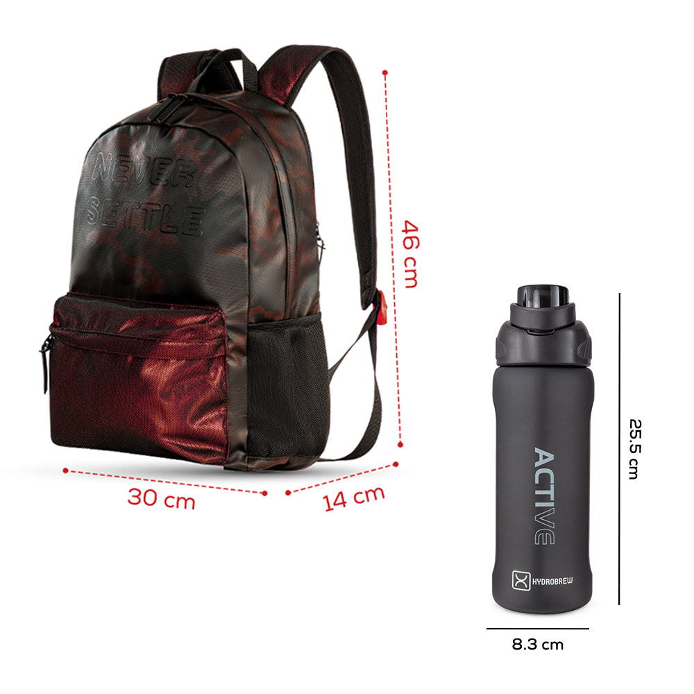 Hydrobrew 18" Backpack w/ Sip Switch Tritan Water Bottle 1000ml | Laptop Backpack w/ Bottle – Brown