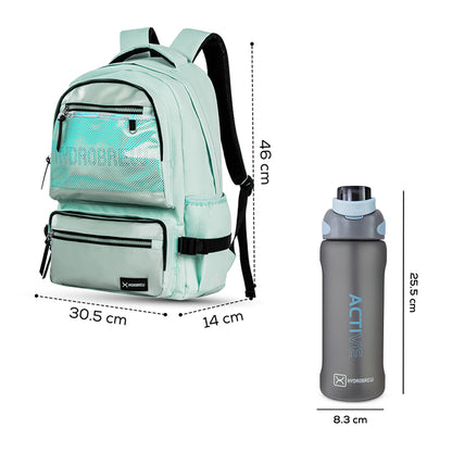 Hydrobrew 18" Backpack w/ Sip Switch Tritan Water Bottle 1000ml | Laptop Backpack w/ Bottle – Green
