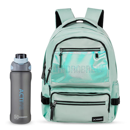 Hydrobrew 18" Backpack w/ Sip Switch Tritan Water Bottle 1000ml | Laptop Backpack w/ Bottle – Green