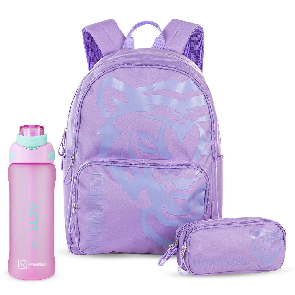 Hydrobrew 18" Backpack w/ Sip Switch Tritan Water Bottle 1000ml | Laptop Backpack w/ Bottle – Purple