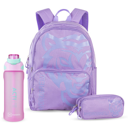 Hydrobrew 18" Backpack w/ Sip Switch Tritan Water Bottle 1000ml | Laptop Backpack w/ Bottle – Purple
