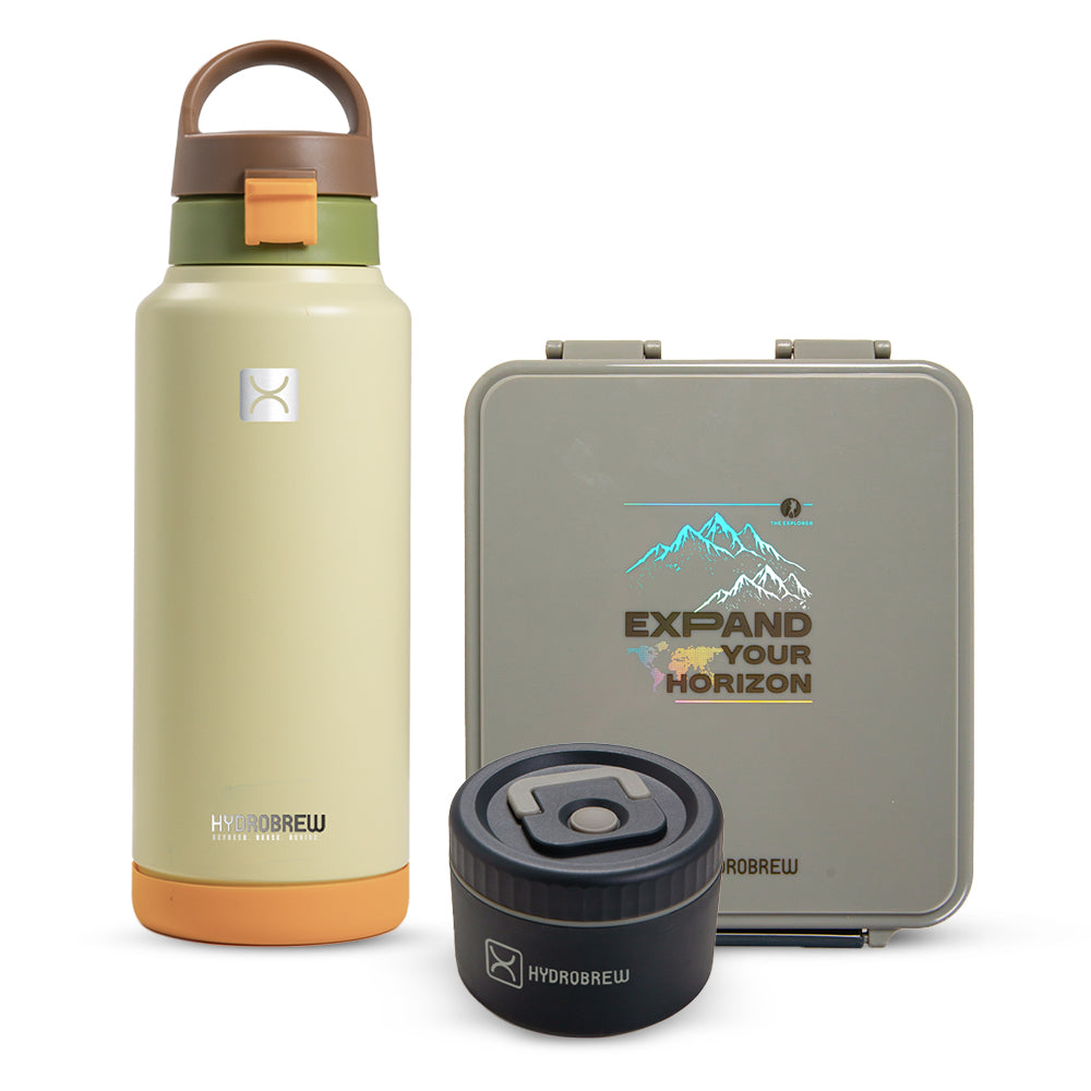 HYDROBREW Bento Lunch Box w/ Steel Water Bottle & Food Jar - Adventure Sage