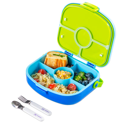 HYDROBREW 4 Compartment Bento Lunch Box w/ Steel Water Tumbler Bottle & Spoon & Fork Set - Cobalt